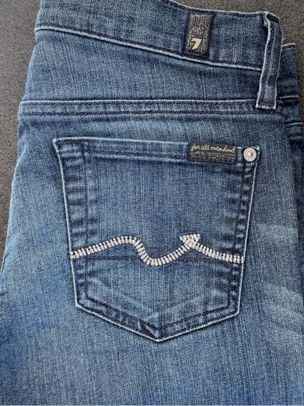 7 For All Mankind Roxanne Low Rise Skinny Jeans Size 25 Silver Squiggle Pocket